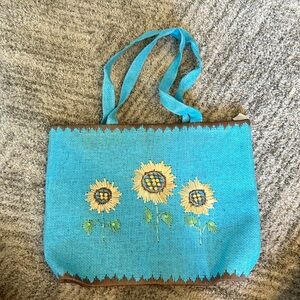 No brand ratan turquoise and sunflower tote